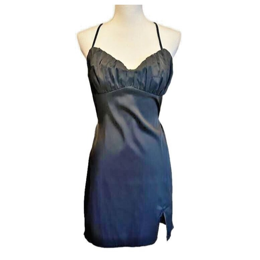 Shein Women's M Black Satin Sexy Slip Dress Tie Back Spaghetti Strap